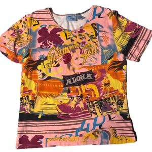 Vintage Jane Ashley Miss Sixty Style Glamour Girl Aloha‎ Graphic Women 2X Retro